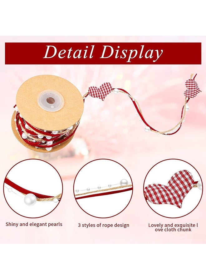 Wffo 5.5 Yard/ 1 Rolls Double-Sided Satin Ribbon - Red Plaid Ribbon Pearl Ribbons - for DIY Crafts Wedding Gift Wrapping Accessories - Image 3